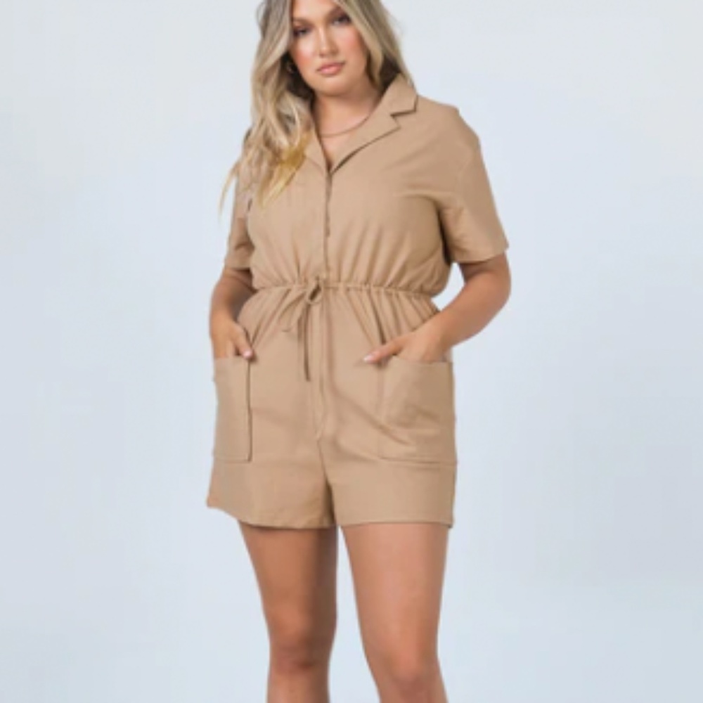 Princess Polly NWT Tan Brown Linen Blend Shorts Romper